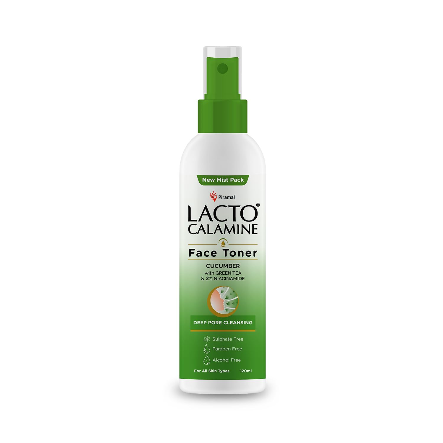 Lacto Calamine Face Toner with Cucumber | 120ml | Deep Pore Cleansing & Tightening | Green Tea & 2% Niacinamide | Cooling Hydration for Skin