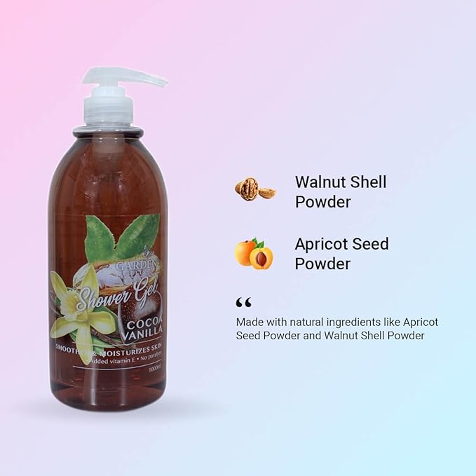 Garden Bliss Cocoa Vanilla Shower Gel - Moisturizing Body Wash with Vitamin E (1000 ml)