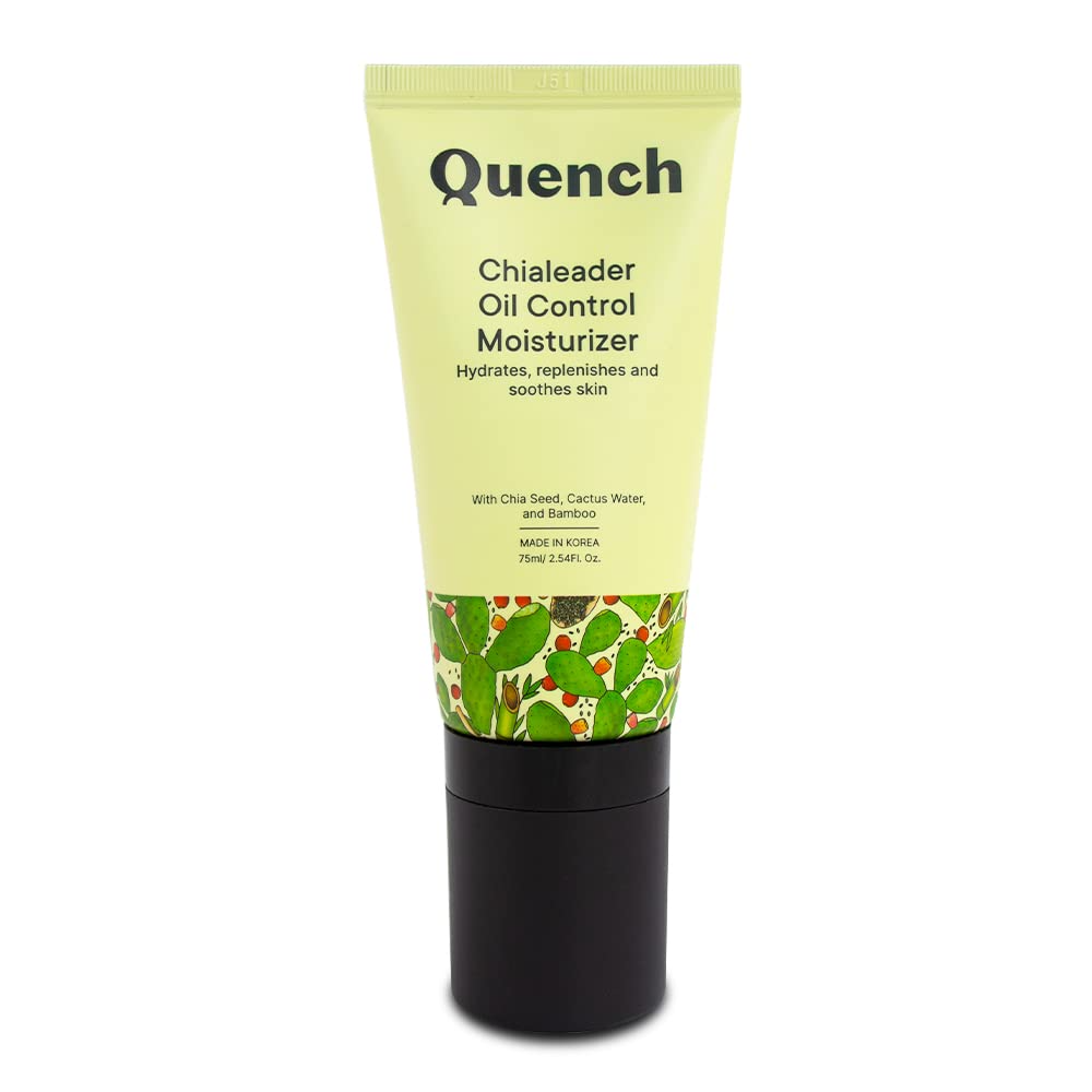 Quench Chialeader Oil Control Korean Moisturizer with Relaxing Roller Ball Applicator | Controls Excess Oil Production| Made in Korea | Non-Greasy Moisturizer for Oily Skin| with Chia Seeds, Cactus Water and Rose Myrtle| Face Cream| 75ml
