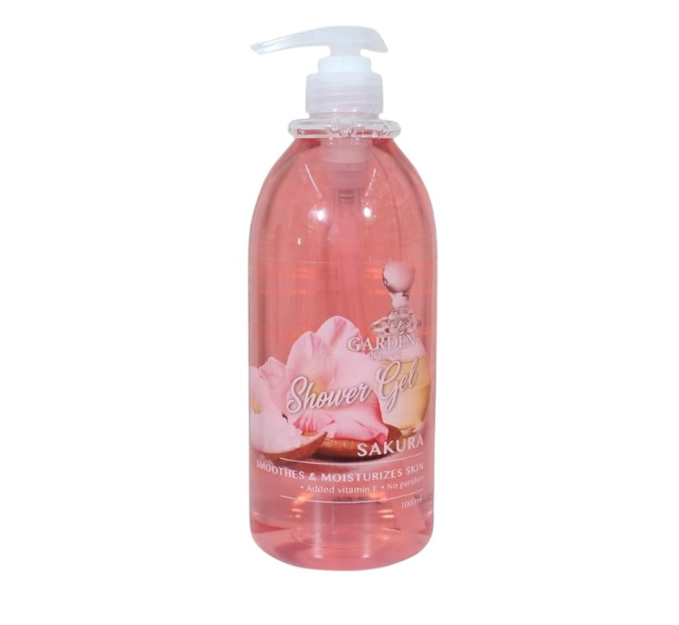 Garden Bliss Sakura Shower Gel - Moisturizing Body Wash with Vitamin E (1000 ml)