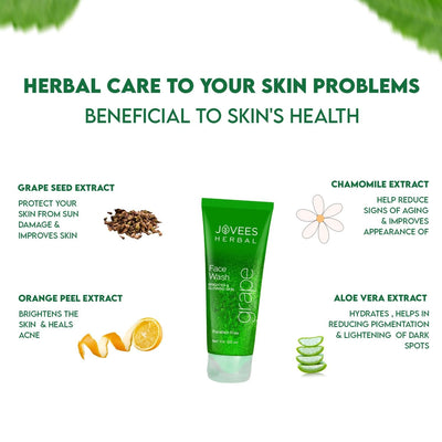 Jovees Herbal Grape Face Wash - Grape Seed & Orange Peel Extracts |120 ML