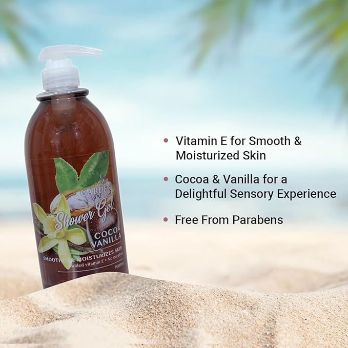 Garden Bliss Cocoa Vanilla Shower Gel - Moisturizing Body Wash with Vitamin E (1000 ml)