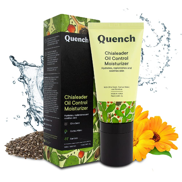 Quench Chialeader Oil Control Korean Moisturizer with Relaxing Roller Ball Applicator | Controls Excess Oil Production| Made in Korea | Non-Greasy Moisturizer for Oily Skin| with Chia Seeds, Cactus Water and Rose Myrtle| Face Cream| 75ml