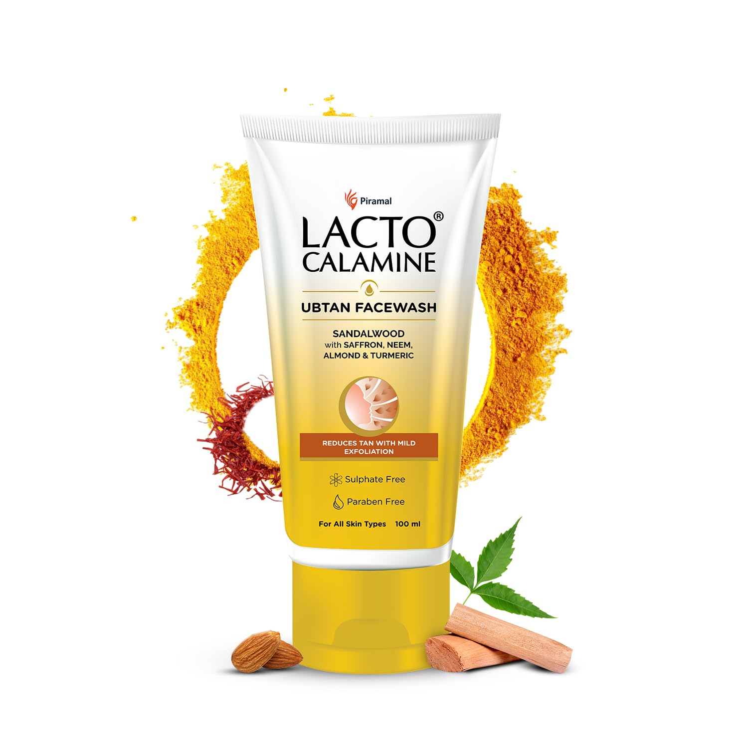 Lacto Calamine Ubtan Face Wash for Glowing Skin - 100ml | With Sandalwood, Saffron, Neem & Turmeric