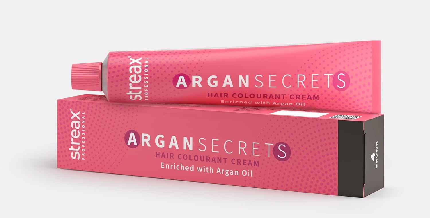 Streax Professional Argan Secrets Permanent Hair Colourant Cream - Brown 4 (Enriched with Argan Oil) 60 gm