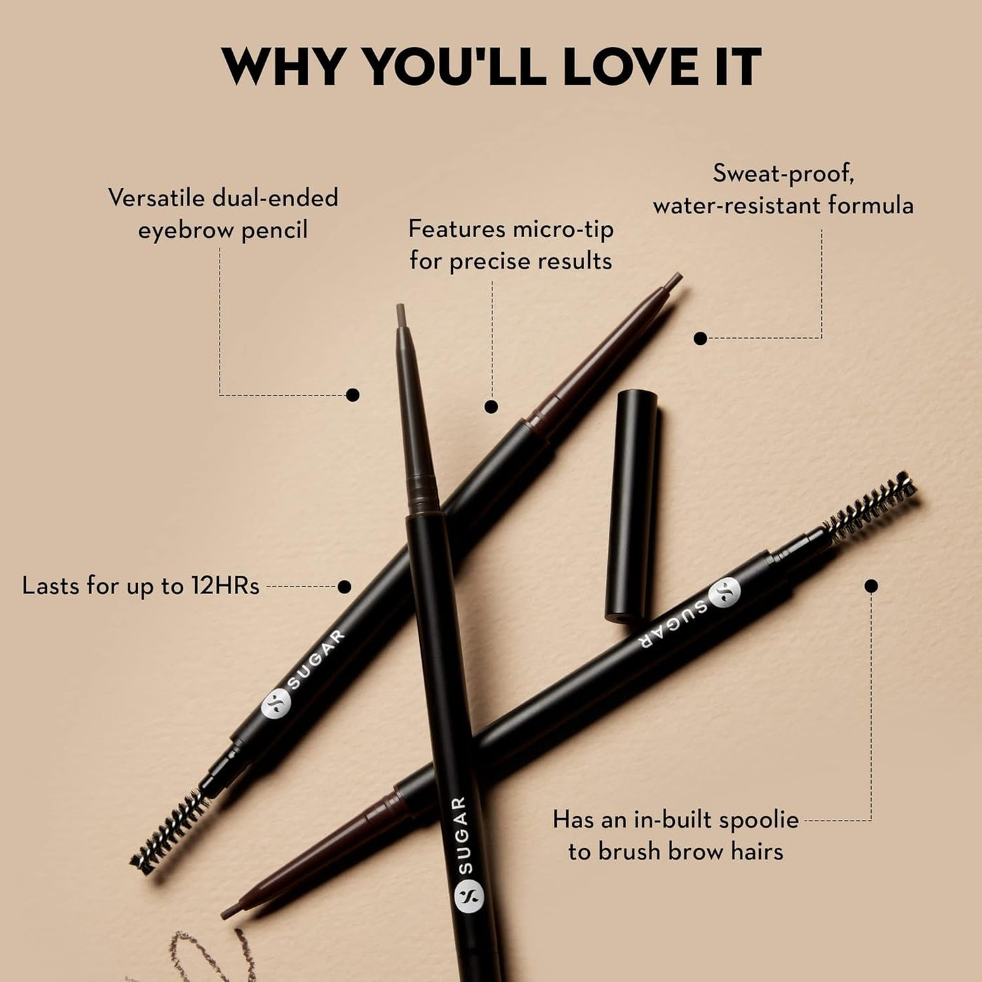 SUGAR Cosmetics Arch Arrival Brow Definer (02 Taupe Tom, 03 Woody Scooby, 04 Felix Onyx)