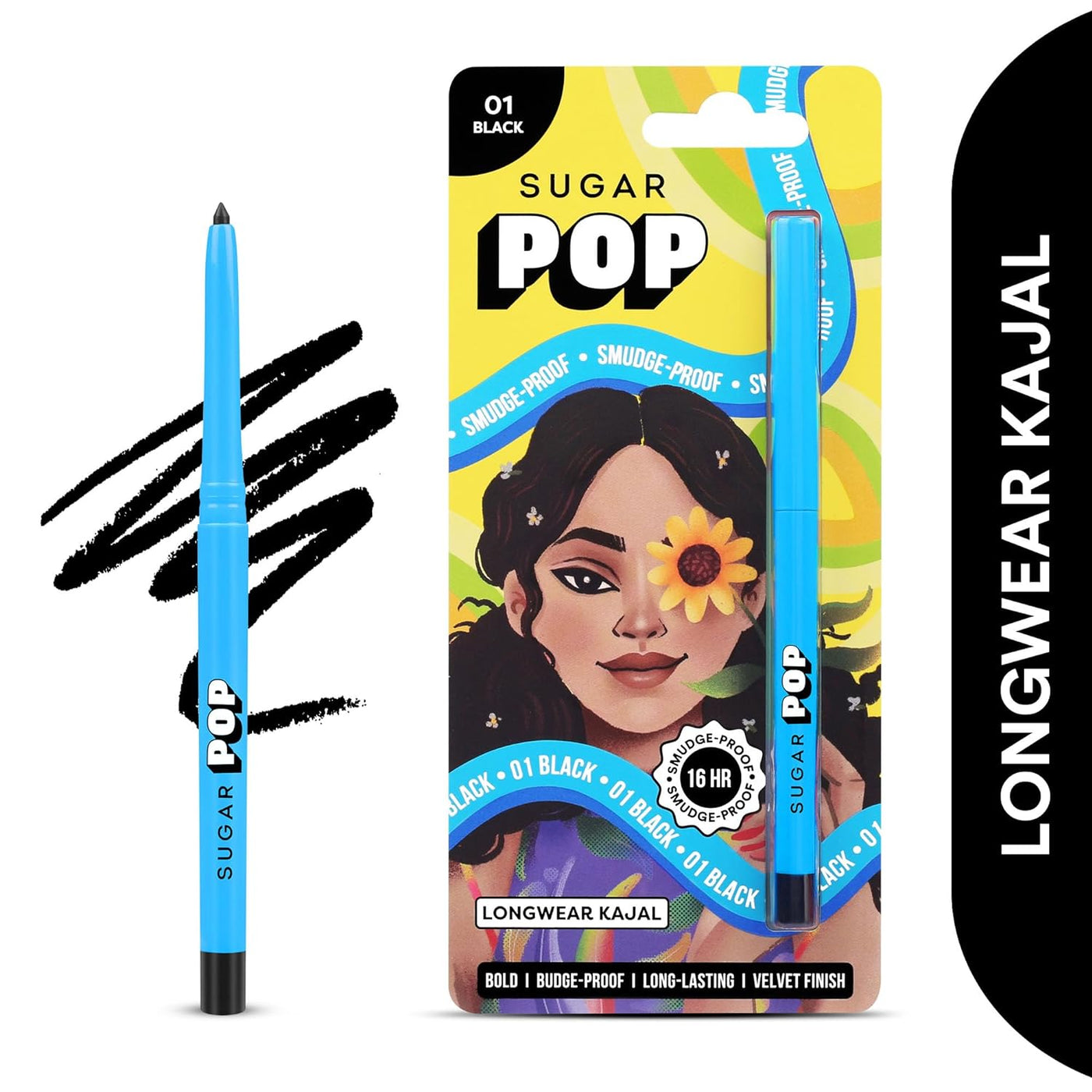 SUGAR POP 16Hr Longwear Kajal - Waterproof, Smudge-Proof, Matte Finish | Black | 0.3gm