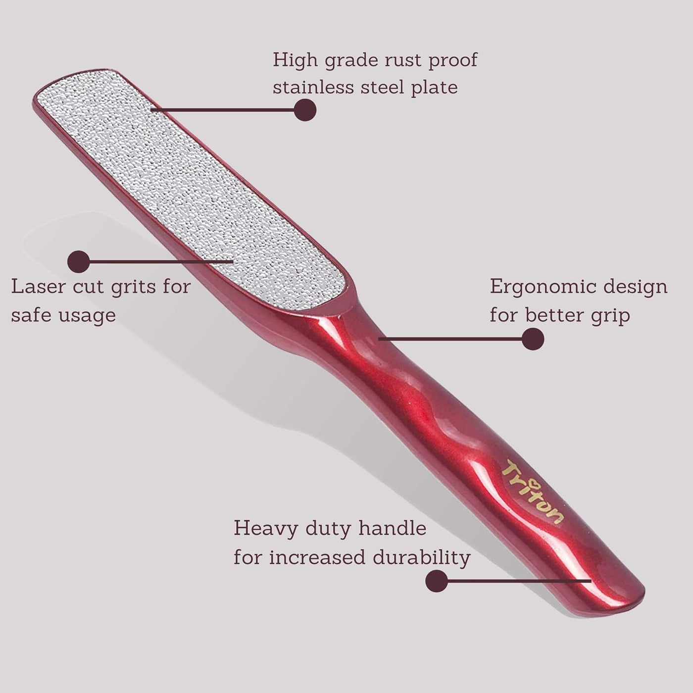 TRITON Professional Dual-Sided Foot Scraper & Callus Remover - Deep Red