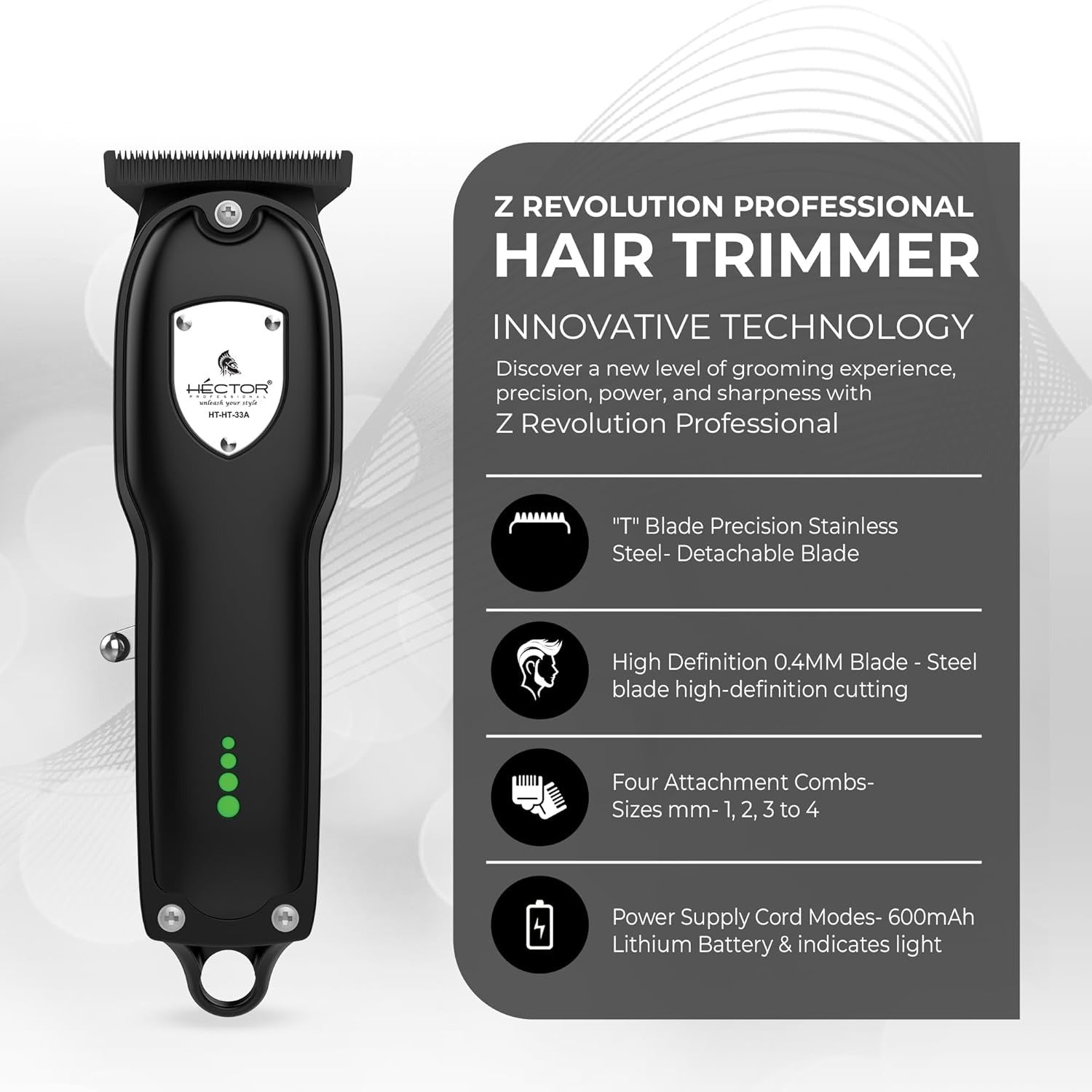 Hector Z Revolution Professional Hair Trimmer | ZERO CUT Technology | T-Blade for 0.4mm Precision