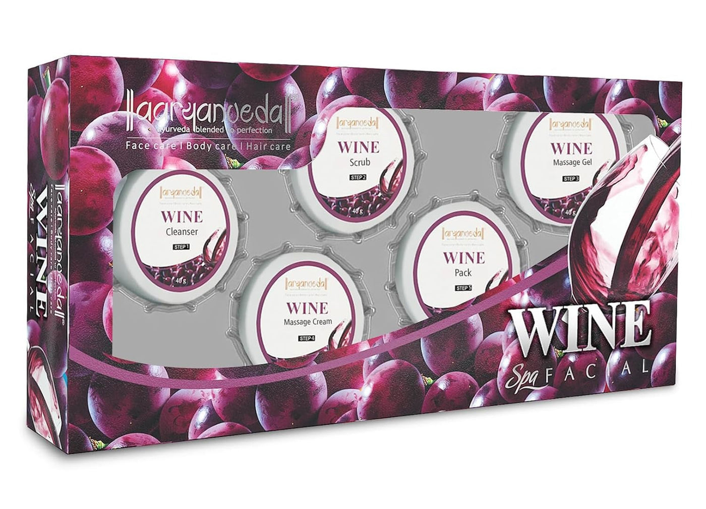Aaryanveda Wine Facial Kit 5 Step for Glowing Skin 210g