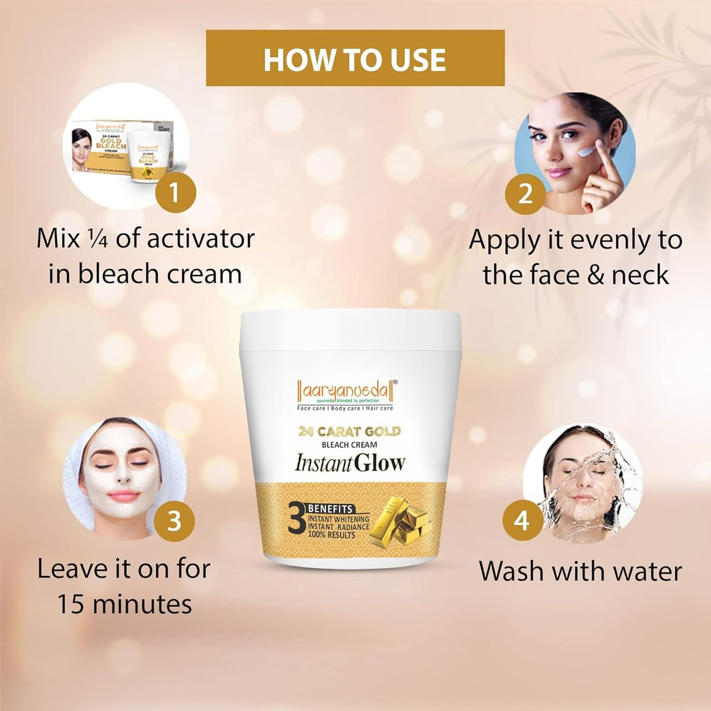 Aryanveda 24 Carat Gold Bleach Cream - For All Skin Types (250g)