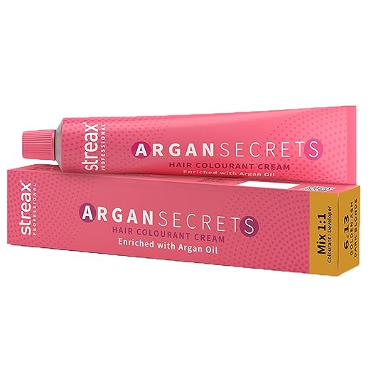Streax Professional Argan Secrets Permanent Hair Colourant Cream - Golden Ash Dark Blonde 6.13 (Enriched with Argan Oil) For All hair types, 60 gm