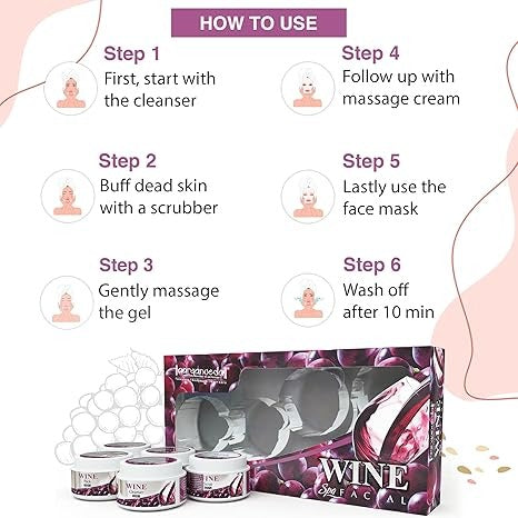 Aaryanveda Wine Facial Kit 5 Step for Glowing Skin 210g