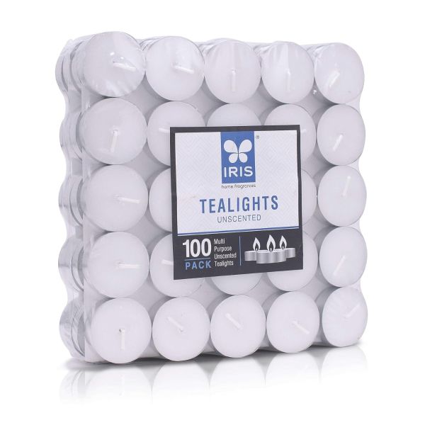 Iris Tea Lights Unscented Candles (Set of 100) - 9gm Each