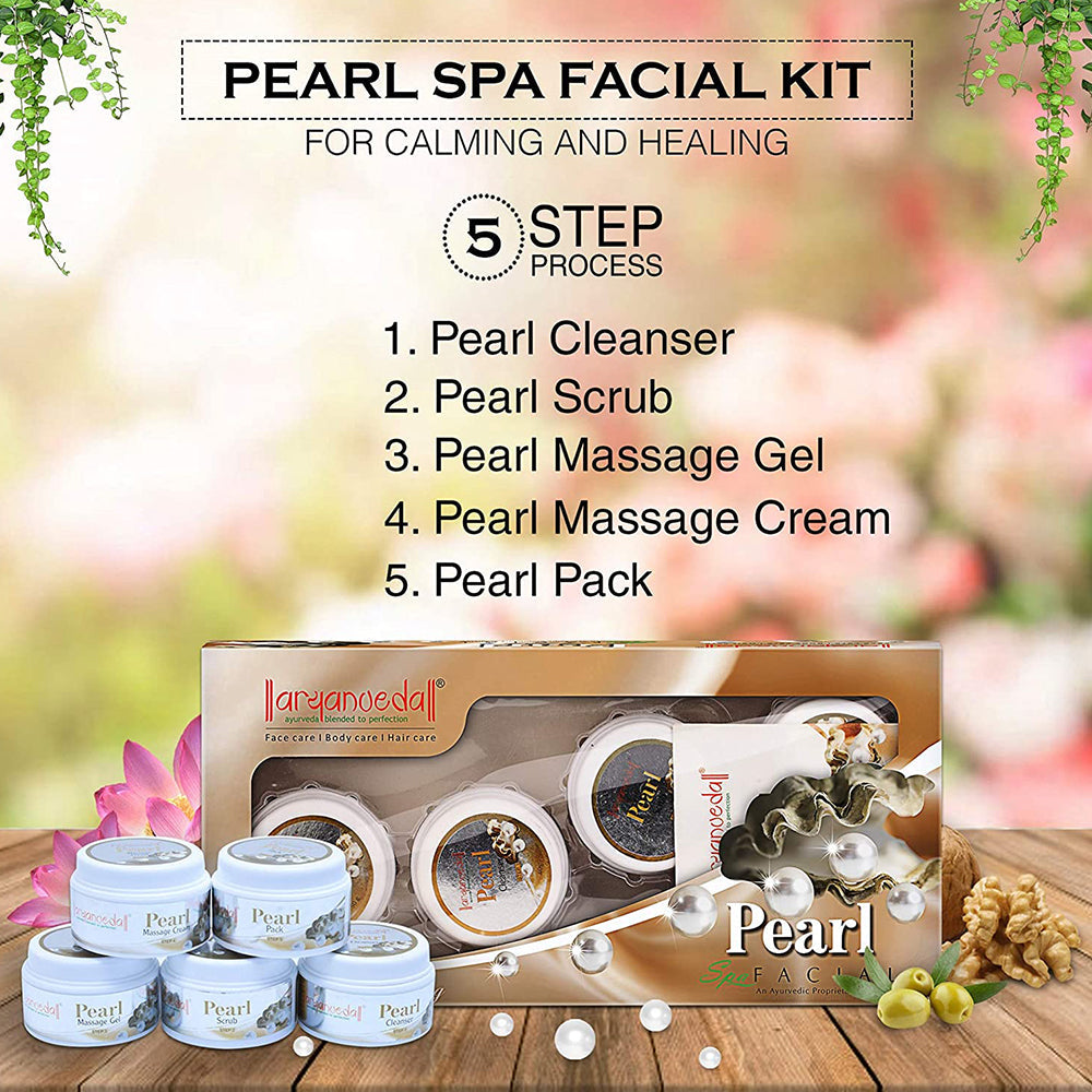 Aaryanveda Pearl Spa Facial Kit All Type Skin Solution Unisex For Fairness 210g