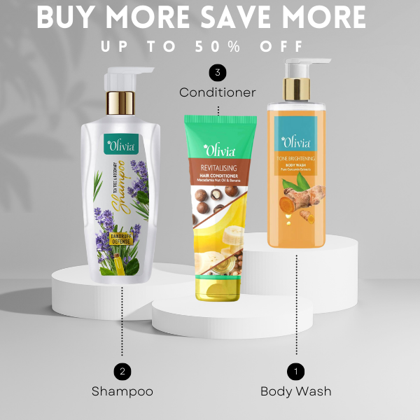 Olivia Ultimate Hair and Body Care Combo Pack (Conditioner, Dandruff Defense Shampoo, Brightening Body Wash)