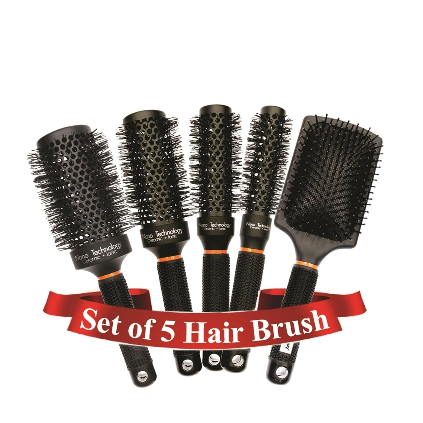 Hector Professional Heat-Resistant Nylon Bristles Brush Set (Set of 5) | Anti-Static Technology | Salon & Home Use