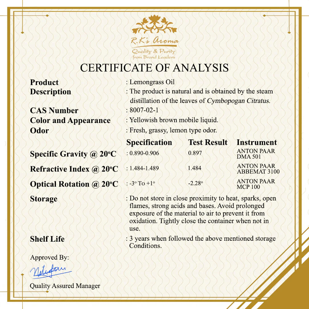 Lemongrass Essential Oil (Cymbopogon Citratus) 10ml