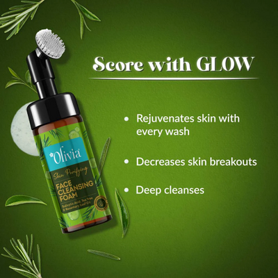 Olivia Skin Purifying Face Cleansing Foam with Salisylic Acid, Tea Tree, & Rosemarry Leaf Oil