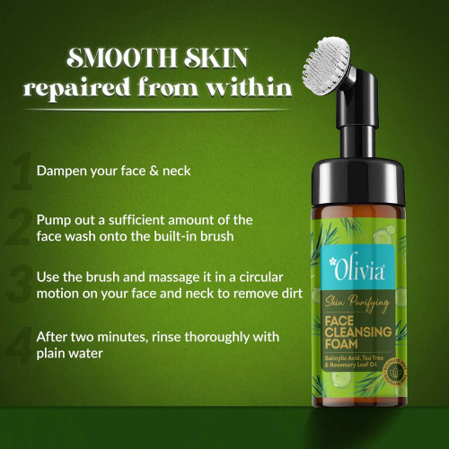 Olivia Skin Purifying Face Cleansing Foam with Salisylic Acid, Tea Tree, & Rosemarry Leaf Oil