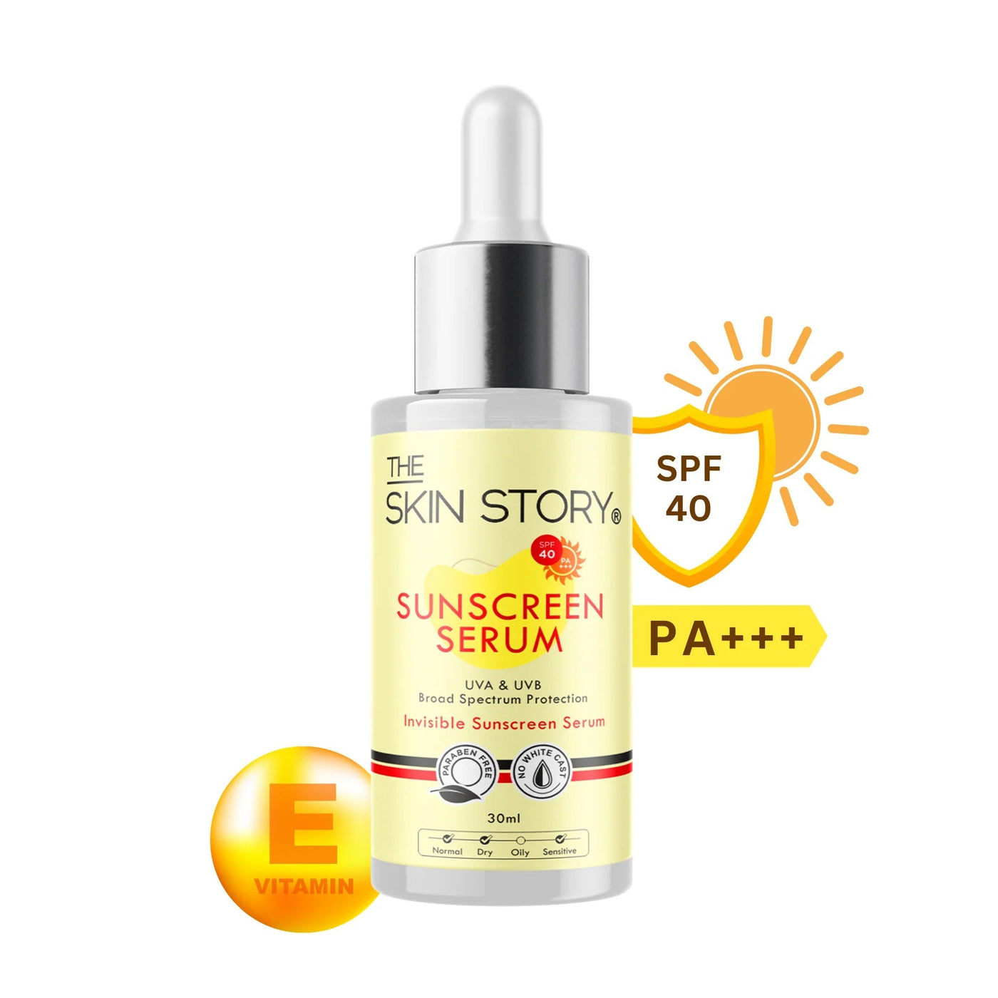 The Skin Story Sunscreen Serum SPF 40 PA+++ with Vitamin E, 30ml