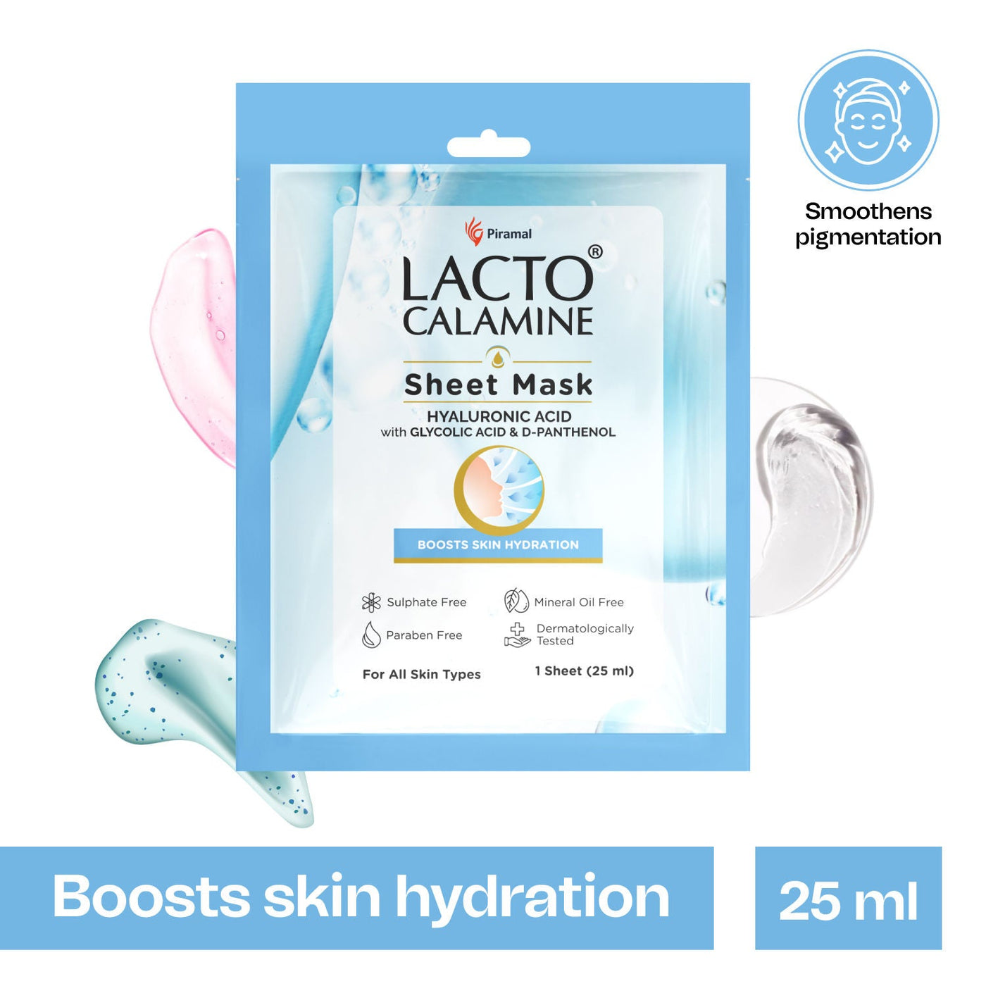 Lacto Calamine Hyaluronic Acid Face Sheet Mask for Intense Hydration, Refreshing, Plumpy & Dewy Skin | 25ml (By 1 Get 1 Free)