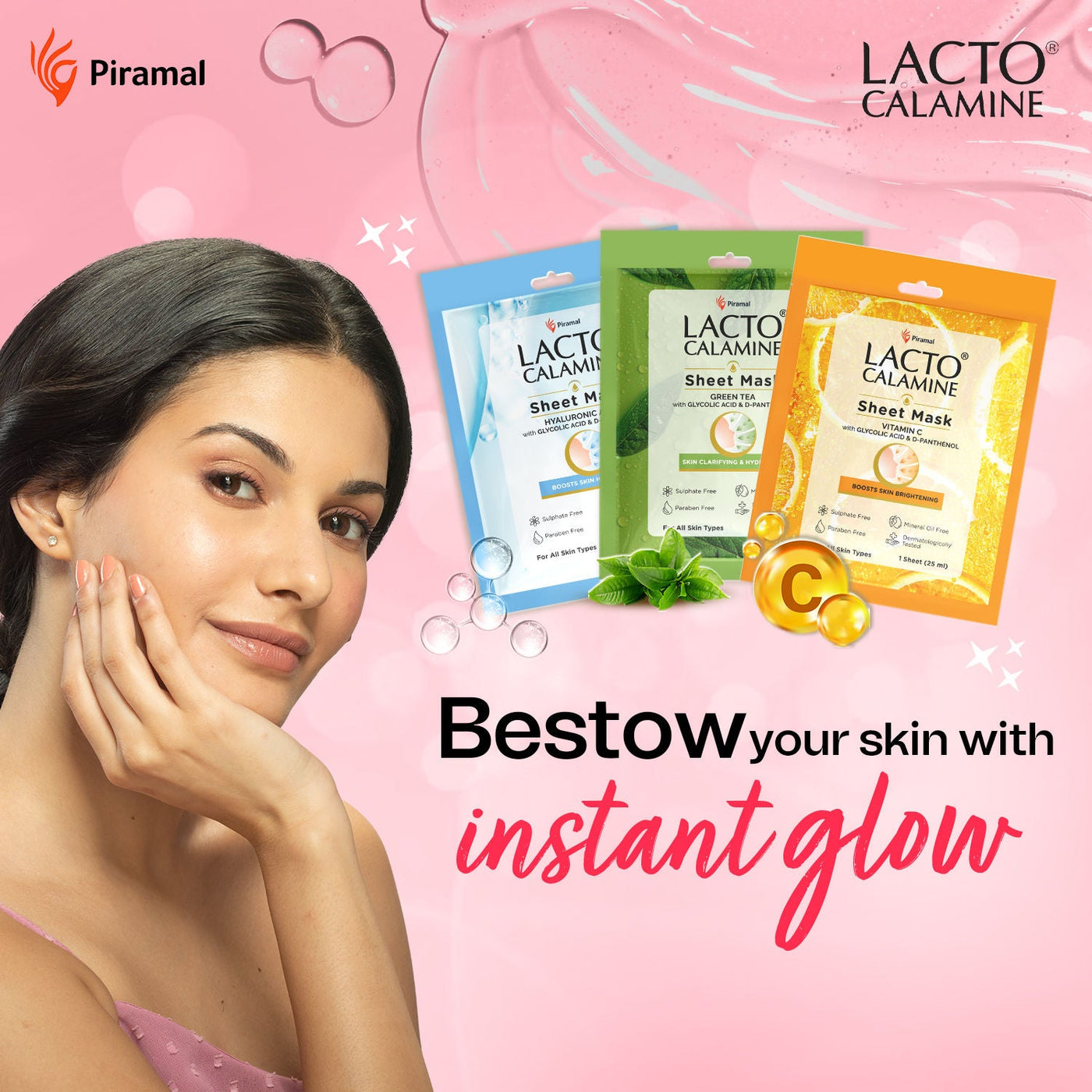 Lacto Calamine Hyaluronic Acid Face Sheet Mask for Intense Hydration, Refreshing, Plumpy & Dewy Skin | 25ml (By 1 Get 1 Free)