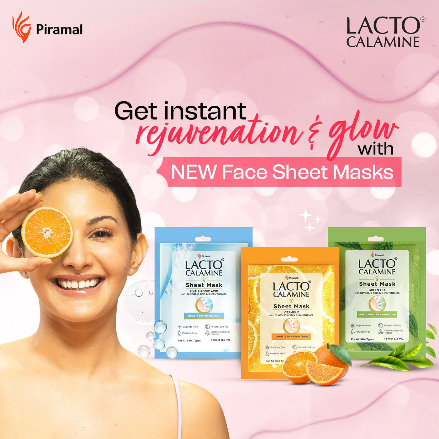 Lacto Calamine Hyaluronic Acid Face Sheet Mask for Intense Hydration, Refreshing, Plumpy & Dewy Skin | 25ml (By 1 Get 1 Free)