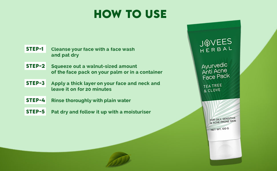 Jovees Herbal Tea Tree & Clove Anti Acne Pack | For Oily, Sensitive and Acne Prone skin 120g