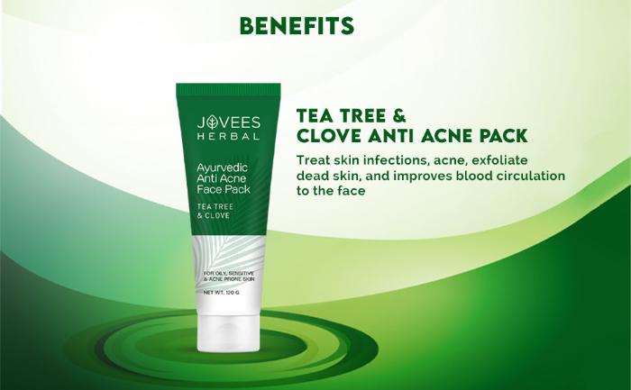 Jovees Herbal Tea Tree & Clove Anti Acne Pack | For Oily, Sensitive and Acne Prone skin 120g