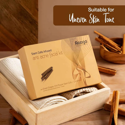 Raaga Professional Anti-Acne Stem Cells Facial Kit – 6 Step Advanced Treatment with Cinnamon, Green Grape & Chilli Pepper Stem Cells | Fights Inflammation & Clears Acne – 61 gm