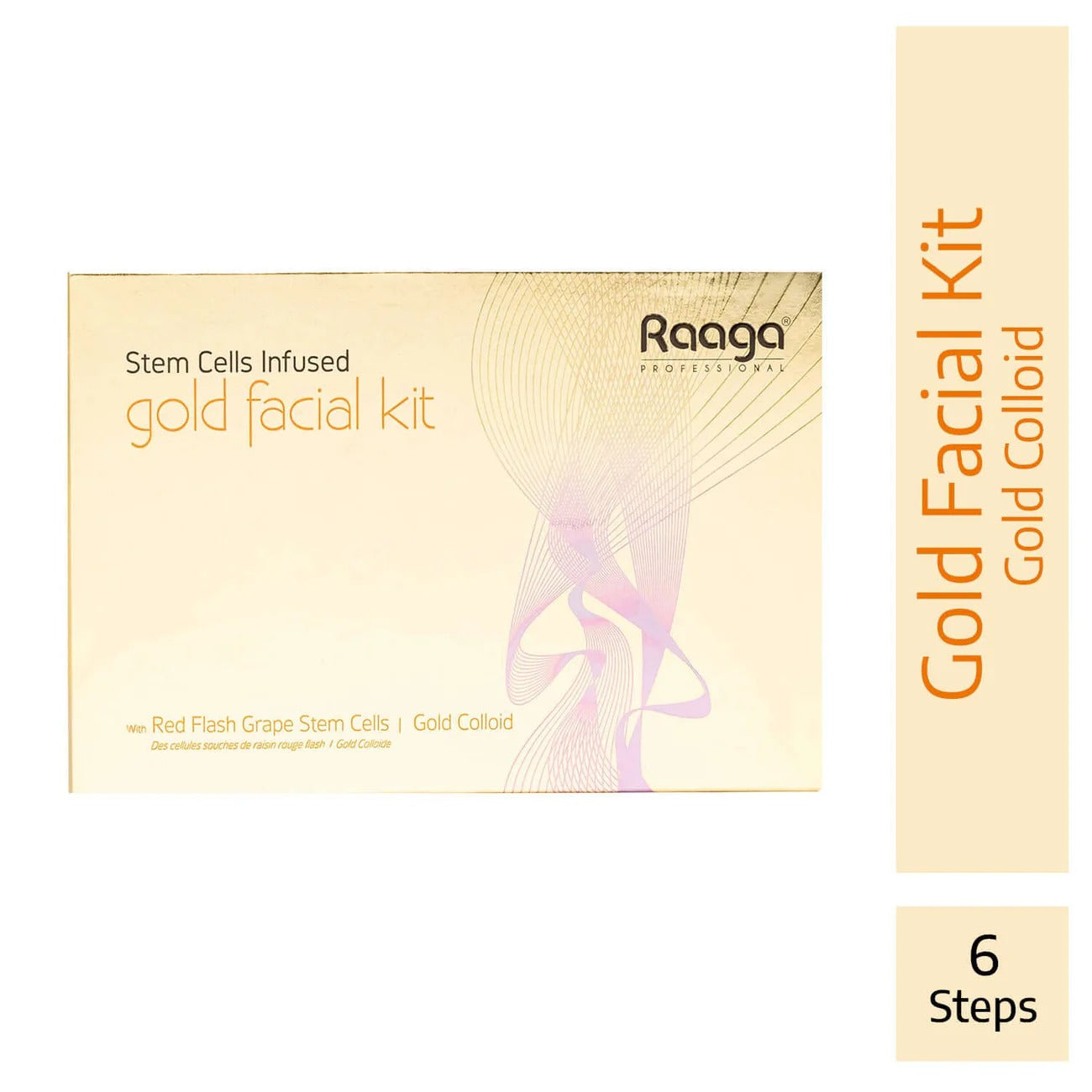 Raaga Professional Stem Cells Infused Gold Facial Kit – 6 Step Advanced Brightening Facial with Colloidal Gold & Red Flash Grape Stem Cells | Reduces Pigmentation & Boosts Radiance – 61 gm