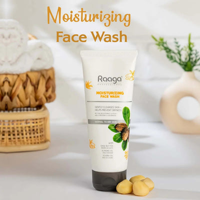 Raaga Professional Moisturizing Face Wash with Shea Butter, Almond Oil & Jojoba Oil – For Normal to Dry Skin | Gently Cleanses & Prevents Dryness – 80 ml