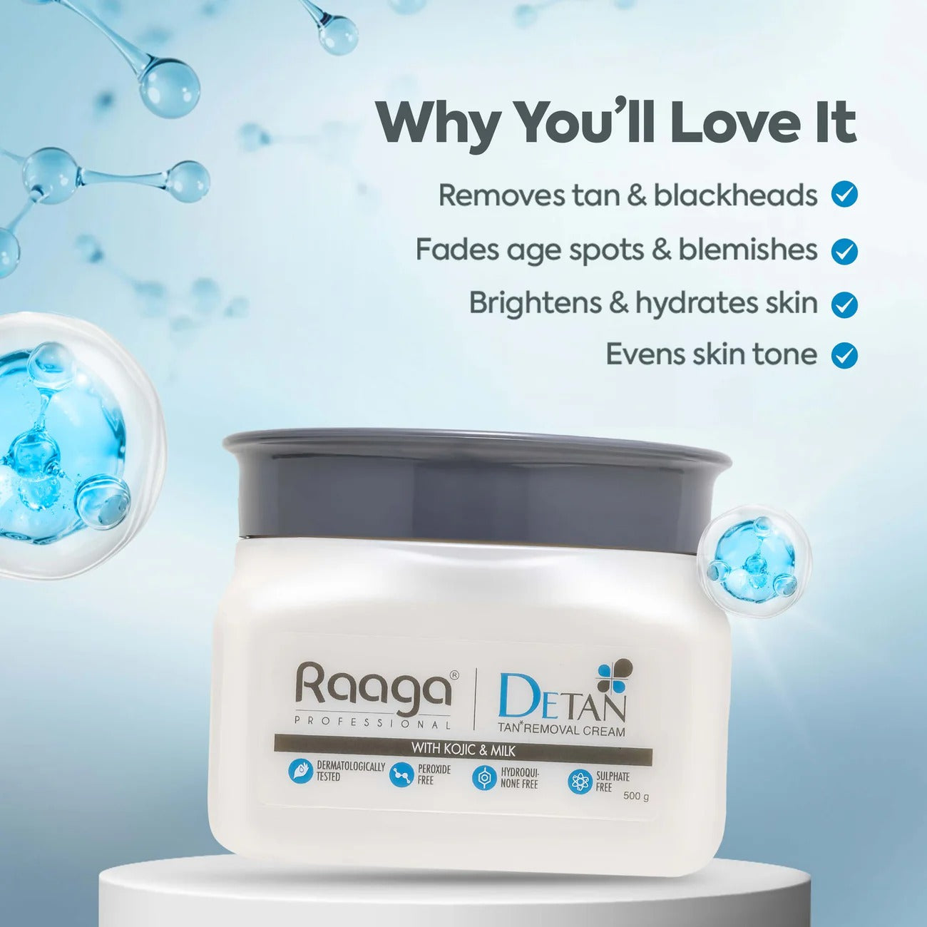 Raaga Professional De-Tan Pack | Tan Removal Cream with Kojic Acid & Milk (500gm)