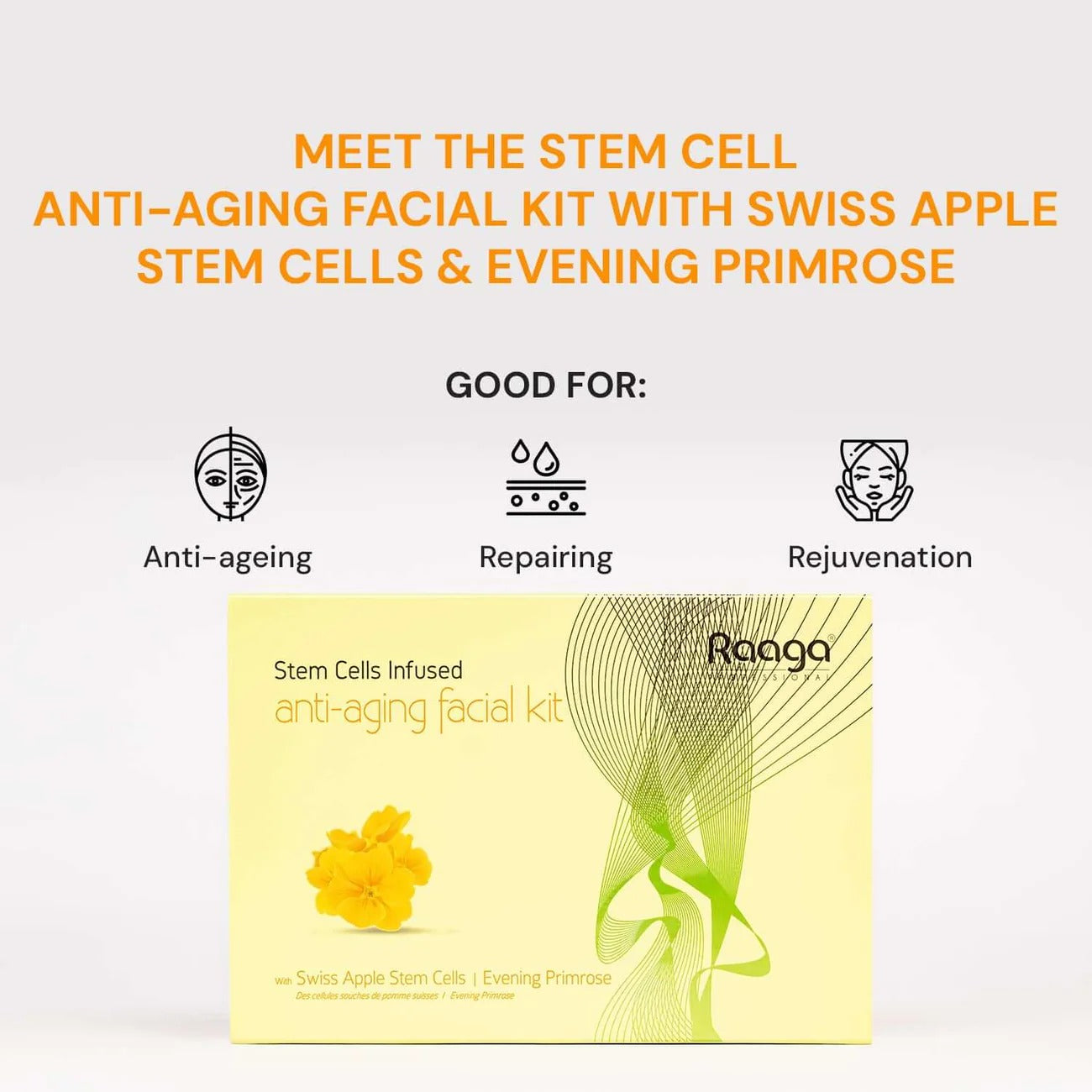 Raaga Professional Anti-Aging Stem Cells Facial Kit – 6 Step Complete Skincare with Evening Primrose & Swiss Apple Stem Cells | Restores Youthful Radiance – 61 gm