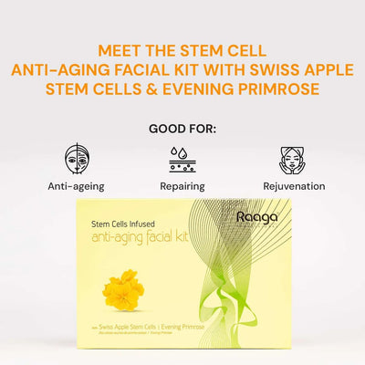 Raaga Professional Anti-Aging Stem Cells Facial Kit – 6 Step Complete Skincare with Evening Primrose & Swiss Apple Stem Cells | Restores Youthful Radiance – 61 gm