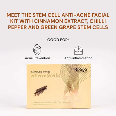 Raaga Professional Anti-Acne Stem Cells Facial Kit – 6 Step Advanced Treatment with Cinnamon, Green Grape & Chilli Pepper Stem Cells | Fights Inflammation & Clears Acne – 61 gm