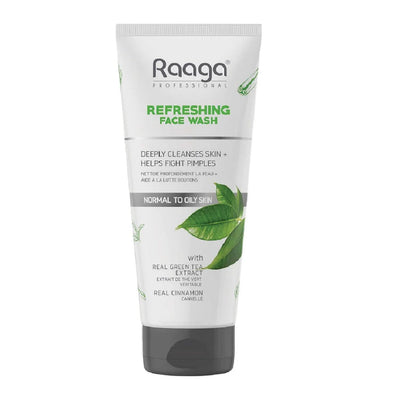 Raaga Professional Refreshing Face Wash with Green Tea & Cinnamon Extract – For Normal to Oily Skin | Fights Pimples & Deeply Cleanses – 80 ml