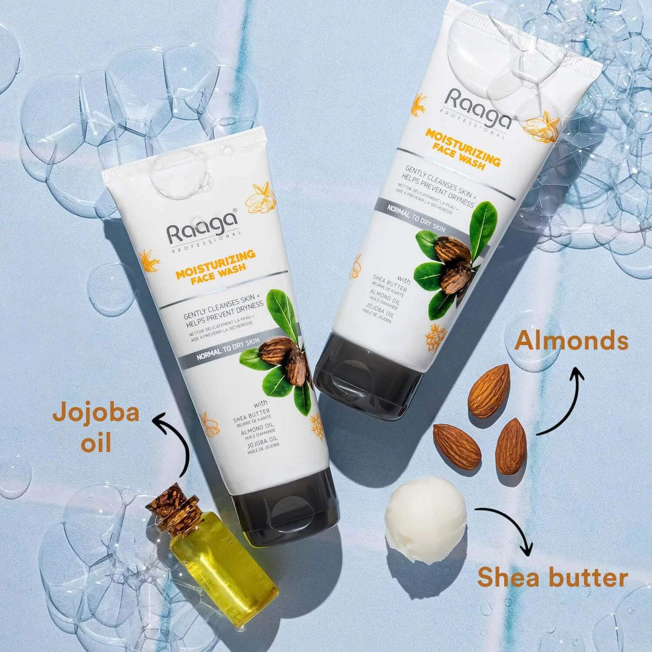 Raaga Professional Moisturizing Face Wash with Shea Butter, Almond Oil & Jojoba Oil – For Normal to Dry Skin | Gently Cleanses & Prevents Dryness – 80 ml