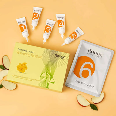 Raaga Professional Anti-Aging Stem Cells Facial Kit – 6 Step Complete Skincare with Evening Primrose & Swiss Apple Stem Cells | Restores Youthful Radiance – 61 gm