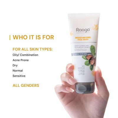 Raaga Professional Moisturizing Face Wash with Shea Butter, Almond Oil & Jojoba Oil – For Normal to Dry Skin | Gently Cleanses & Prevents Dryness – 80 ml
