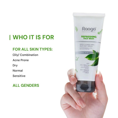 Raaga Professional Refreshing Face Wash with Green Tea & Cinnamon Extract – For Normal to Oily Skin | Fights Pimples & Deeply Cleanses – 80 ml