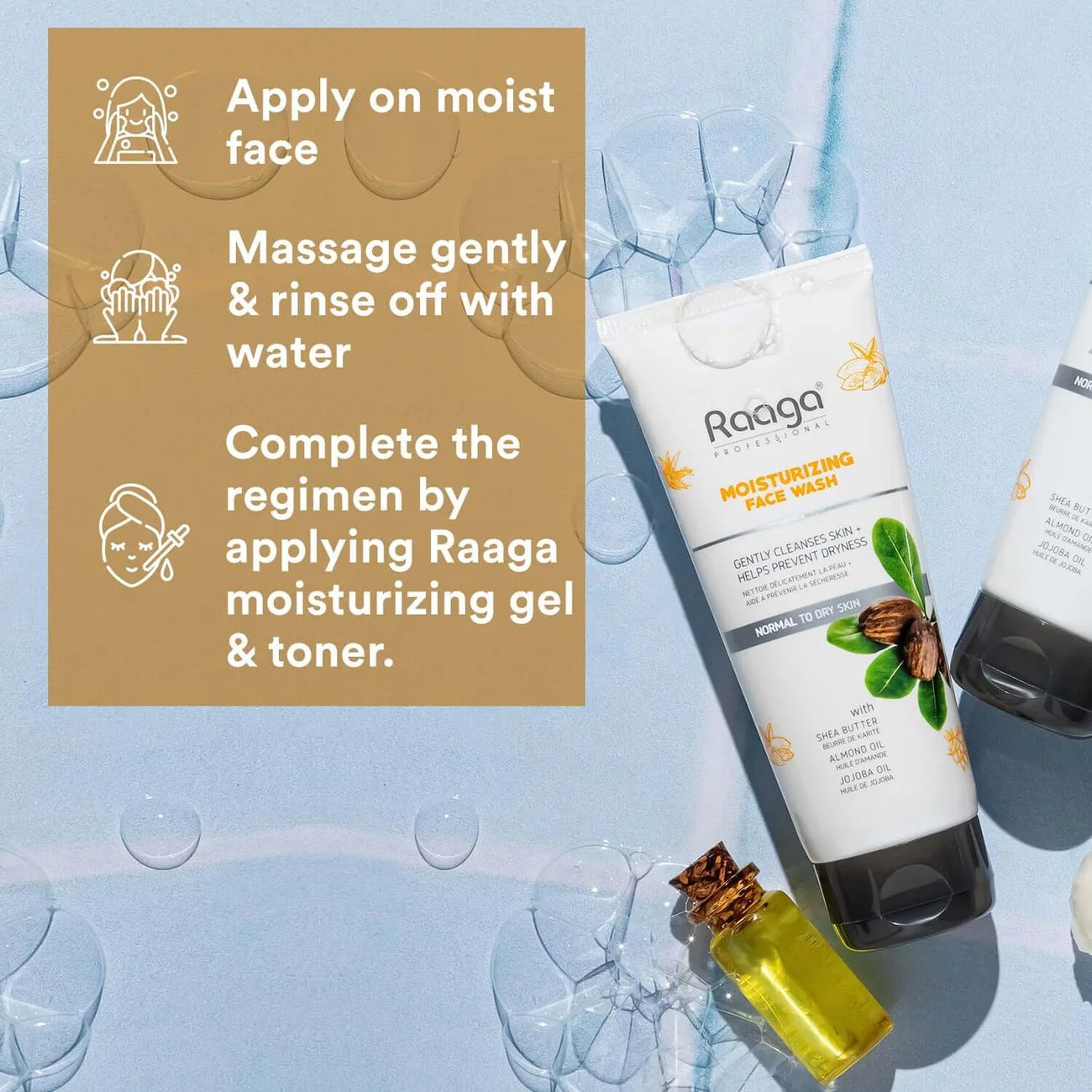 Raaga Professional Moisturizing Face Wash with Shea Butter, Almond Oil & Jojoba Oil – For Normal to Dry Skin | Gently Cleanses & Prevents Dryness – 80 ml