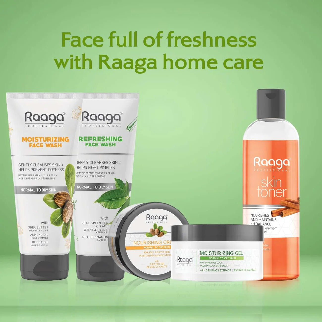 Raaga Professional Refreshing Face Wash with Green Tea & Cinnamon Extract – For Normal to Oily Skin | Fights Pimples & Deeply Cleanses – 80 ml