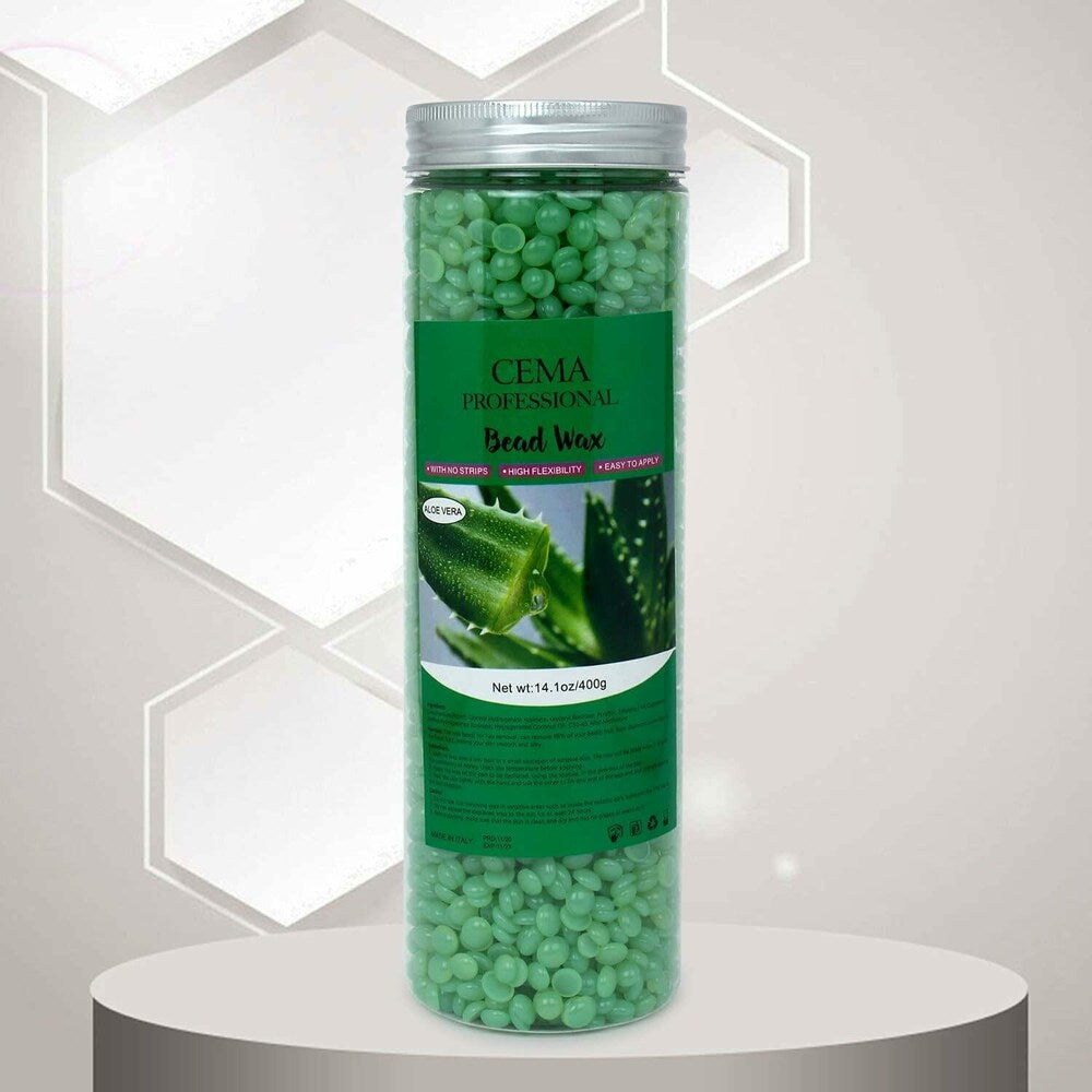 Cema Beads Alovera Wax Strip-less Peel Off Wax / Removes Tan, Dead Skin | For Arms, Legs and Full body wax For all skin types Wax for Smooth Hair Removal ( 400gm)